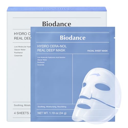 BIODANCE Hydro Cera-nol Real Deep Mask, Mascarilla Facial de Hidrogel Nocturna, Hidratante y Calmante, Reduce el Enrojecimiento y Refuerza la Barrera, K-Beauty | 4 Unidades