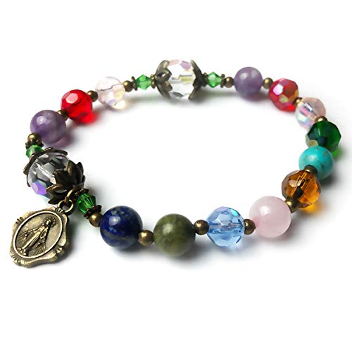 Basilica Window Crystal and Stone Rosary Bracelet with Miraculous Medal Charm - Catholic Rosary - Rosarios Catolicos - Catholic Gifts Women - Regalos Catolicos Para Mujer