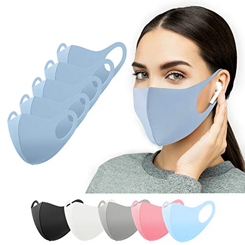 Stoffmaske 5 Stück blau für ältere Kinder Jugendliche Erwachsene, Mundschutz Maske waschbar, Behelfsmaske Alltagsmaske Gesichtsmaske Damen Herren Cover