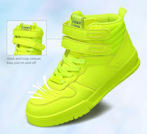 Image of LUCKY STEP Women High Top Fashion Sneakers Ankle Boots | Basketball Walking Tennis Shoes Platform Hook and Loop Faux Leather Sneaker