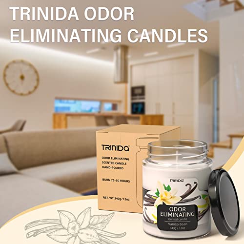 Trinida Vanilla Bean Odor Eliminating Candles For Home Scented 12Oz, Eliminates 99% Of Pet, Smoke, Food And Other Smell Quickly, Highly Fragranced Scented Candle, Premium Soy Candle Gift Set For Women #TOP2
