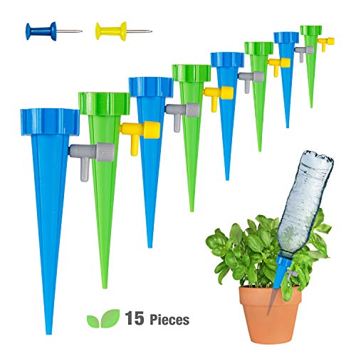 mopalwin Irrigation Goutte à Goutte Kit,d'arrosage Automatique avec vannes de régulation, débit d'eau réglable,pour Jardin intérieur ou extérieur (Lot de 15 pcs)