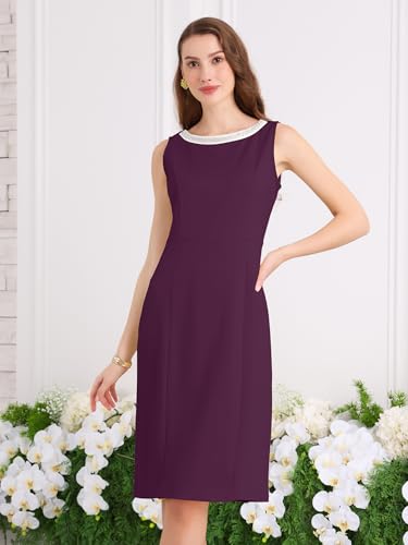 Image of Hobemty Women's Boat Neck Sheath Dresses Sleeveless Work Rhinestone Dress