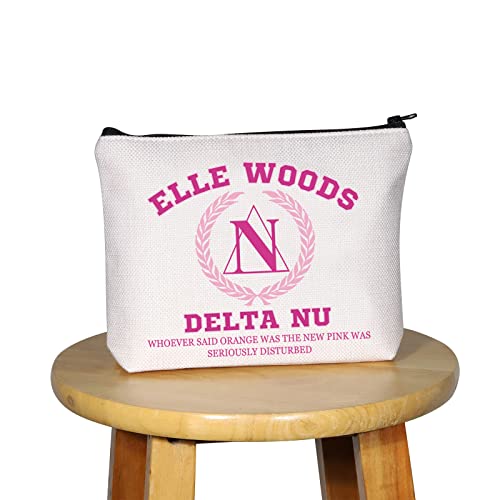 G2Tup Law Movie Inspired Gift Elle Woods Delta Nu Makeup Bag Elle Woods Fan Cosmetic Bag Bend And Snap Gift Law Gift (Elle Woods Delta Nu White Bag) #TOP6