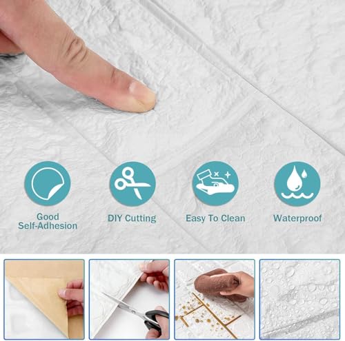 Image of TEKCOOL Self-Adhesive Waterproof PE Foam 3D Wall Panels Wallpaper Sticker for Bathroom, Living Room, and Home Decoration (70 x 77cm, Appx. 5.8Sq Feet)-20 Piece'