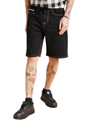 Image of The Indian Garage Co Men Regular Fit Solid Mid-Rise Denim Shorts