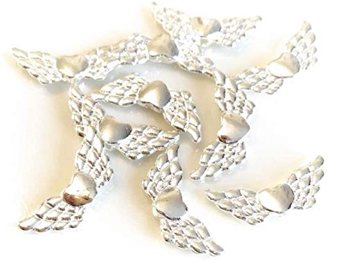 Angel Malone ® 10pcs. of Guardian Angel Fairy Wings 22mm Heart Design Charm Spacer Beads Jewellery Making Findings UK Seller (Silver)