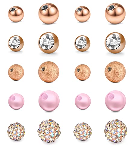 Mayhoop 10 Paires 14G 5mm/8mm Boules de Piercing Boules de Piercing Nombril Boules de Remplacement Acier Chirurgical ou Plastique Boules de Perle Cristal pour Piercing Nombril pour Femme Or Rose Cover