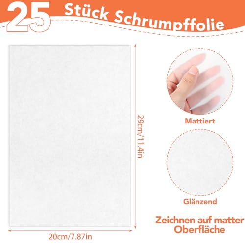 25 Blatt Schrumpffolie zum Bemalen, A4 Schrumpfpapier Schrumpffolien Durchscheinend Plastikfolien zum Basteln für Kinder Studenten DIY Handwerk