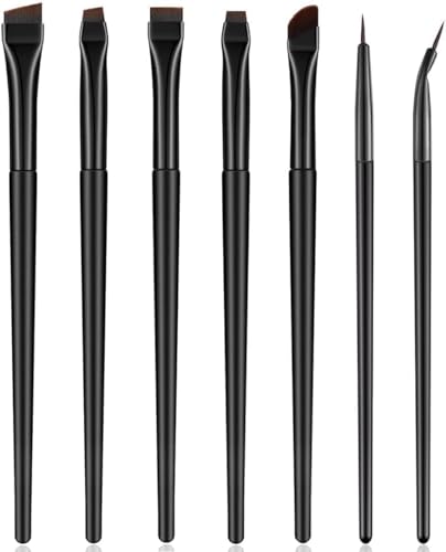 7 Pcs Eyeliner Brush, Angled Flat Definer Eye Liner Makeup Brushes, Ultra Fine Bent Pencil Point Eyeliner Brushes for Precision Liner
