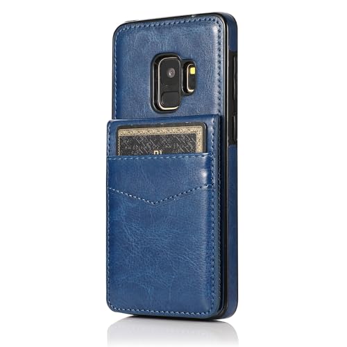 TIANDAFEIJIUB Etui na telefon Samsung Galaxy S9 skóra PU retro odporne na wstrząsy etui na telefon etui na telefon etui z klapką etui na telefon miękki TPU twardy PC mieszane etui ochronne (niebieski)