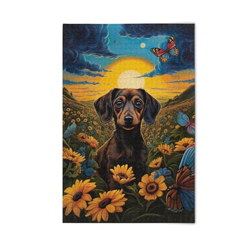 Puzzles for Adults 1000 Piece Dachshund Puppy Sunflowers Sky Jigsaw Puzzles Adults Gift Home Decor 202b3548