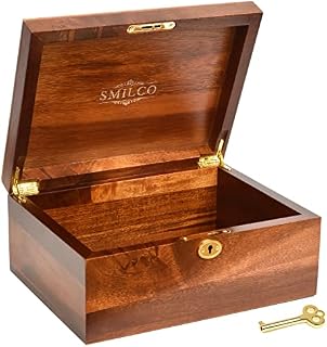 Smilco Wooden Box with Hinged Lid Acacia Wood Decorative Storage Boxes Hand-Crafted Wooden Box for Recipes Decorative Storage or as Keepsake.(Primary Colors)