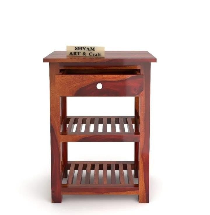 Image of SHYAM ART & CRAFT Sheesham Wood Bedside End Tables for Bedroom Living Room Telephone Table with 3 Drawers Storage Accent Table Office Furniture for Home | Brown