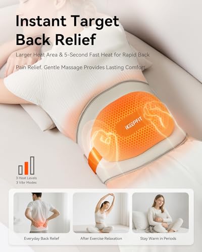 Image of IKEEPFIT Portable Heating Pad for Back, Cordless Wearable Heat Belt with Massager for Lower Back Pain Relief, Battery Powered 8000 mAh Rechargeable, MAXwarm 3.0, Gift for Women Men 90-310 lbs