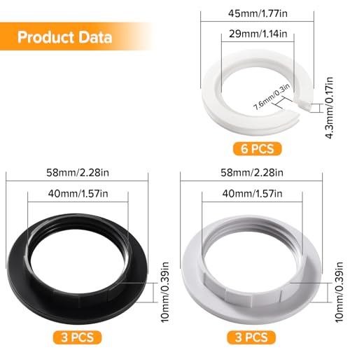 Lyeteung 12 PCS Lampshade Reducer Ring Kit, E27 to E14 Lamp Shade Ring Converter, E27 Screw Lampshade Collar Ring Adapter - Image 2
