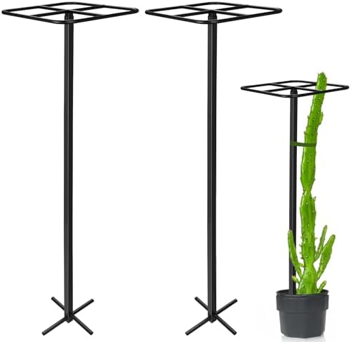 2 Pcs Adjustable Metal Dragon Fruit Plant Trellis 12" x 12" x 50" Durable Vertical Gardening Support Dragonfruit Trellis for Climbing Plants Trees Cactus Roses Vines Outdoor, Installation Required