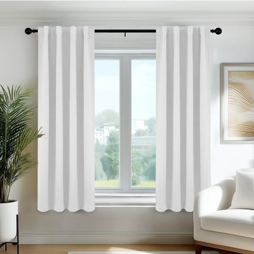 Deconovo Rideaux occultants, Opaques, avec Bandes froncées, Rideaux Thermiques 3 en 1, Chambre à Coucher, 55x150 CM (Largeur x Hauteur), Blanc Pâle Gris, 2...