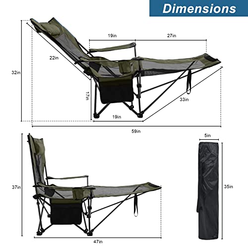 Abccanopy Folding Reclining Camping Chair Portable Camping Chair With Footrest, Storage Bag & Headrest, 4 Packs, Army Green #TOP2