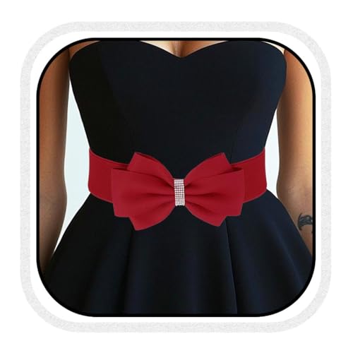 COSYDAYS Red Bow Belt Wide Elastic Bowknot Belts for Dress Fashion Stretchy Waistband Accessories for Women