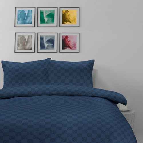 Luxe Dreams Vintage Blue Check Double Duvet Cover Set, Quilt Cover with 2 Pillowcases
