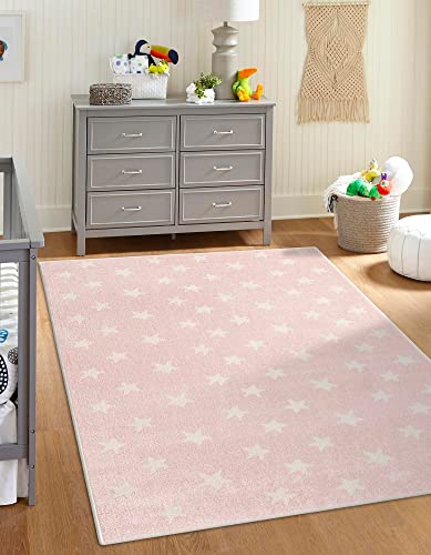 Unique Loom Whimsy Kids Collection Area Rug - Stars (5' 3' x 8' Rectangle, Pink/ Ivory)