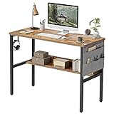 CubiCubi デスク 机 幅96cm*奥行き40cm パソコンデスク 机pcデスク ゲーミングデスク テレワーク 桌子 ラック付き 勉強机 組立簡単 一人暮らし 収納袋付き ブラウン