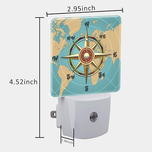Image of Plug in Night Lights Classic Vintage Nautical Wind Compass Night Light with Dusk to Dawn Sensor Night Light for Kid Girls Boys Women Room Decor, Hallway, Kitchen, Bathroom, Nursery, Stairs