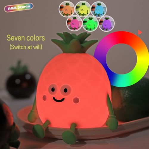 Image of Led Cute Pineapple Night Light, 7 Colors Dimmable Bedside Lamp, Touch Control Night Lamp with Timer for Kids Adults, Used for Camping Party Room Decor (Pineapple)