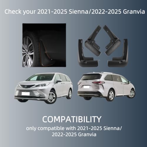 Image of No Drill Mud Flaps Compatible with 2021-2025 Toyota Sienna /Granvia(All Hybrid Models)，OEM Style Textured Black Custom Fit All Weather Toyota Sienna /Granvia Exterior Accessories(Set of 4)