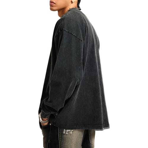 Tuislay Vintage Oversized T Shirts for Men Cotton Baggy Crewneck Streetwear Sweatshirt Acid Wash Long Sleeve Tee Shirts Top4