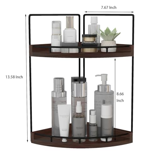 Image of Dorhors 2-Tier Bathroom Counter Organizer,Vanity Counter Corner Shelf, Skincare, Wood Countertop Bathroom Storage and Organization for Kitchen (Walnut)
