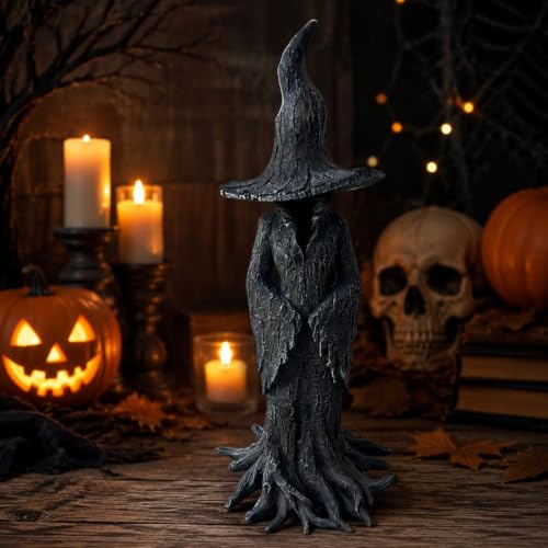 Cracker Barrel Witch Statue - 19.6 Gothic Halloween Resin Figurine for Mantel Entryway Bookshelf European Style Haunted House Display Ornament