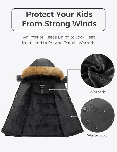 Image of Wantdo Boys' Winter Coat Warm Puffer Jacket Waterproof with Faux Fur Hood