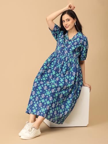 Image of The Mom Store Maternity and Nursing Sleeveless Dress for Women | Casual Dress | Pre and Post Pregnancy Wear | Printed Stylish Dress for New Mom | Trendy Dresses for Women's