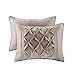 Comfort Spaces Cavoy Comforter Set - Luxe Diamond Tufting, All Season Bedding, Matching Bed Skirt, Decorative Pillows, Queen, Faux Silk Taupe 5 Piece