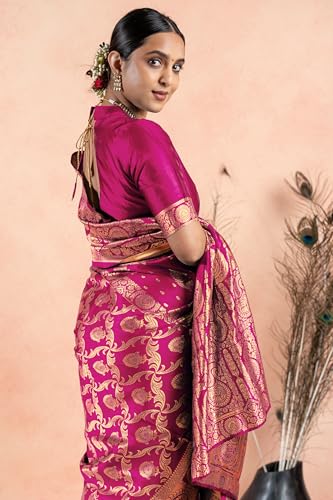 Image of Subham Women Saree Chandrakor Paithani Silk Cotton | Soft Daily Wear Golden Zari Sari with Unstitched Blouse