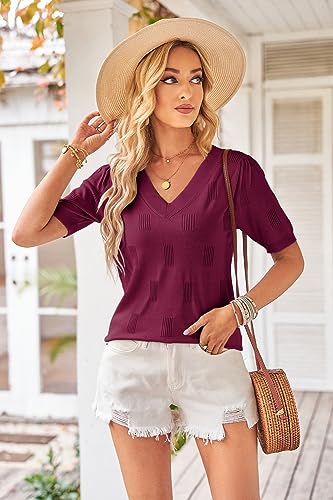 Image of Arach&Cloz Women's Lightweight Spring Summer Sweater Tops Casual Short Sleeve Blouses Shirts