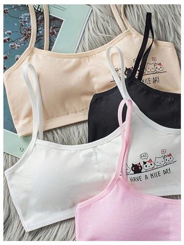 Floerns Girl's 4 Pcs Cartoon Sport Bra Seamless Padded Bralette Cami Crop Bras3