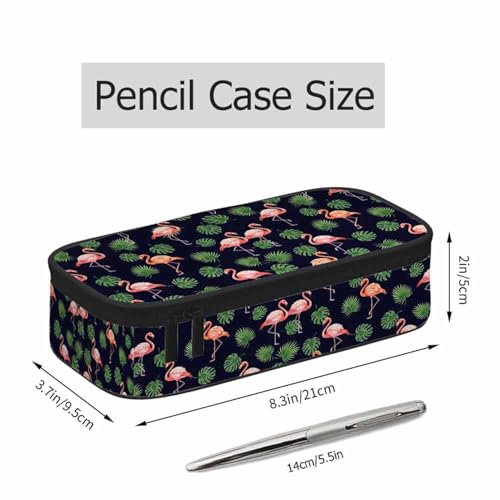 Image of Pink Flamingo Pencil Bag Green Leaves Bird Dot Dark Blue Big Capacity Pencil Case Pencil Pouch Pen Bag School Students Boy Girl