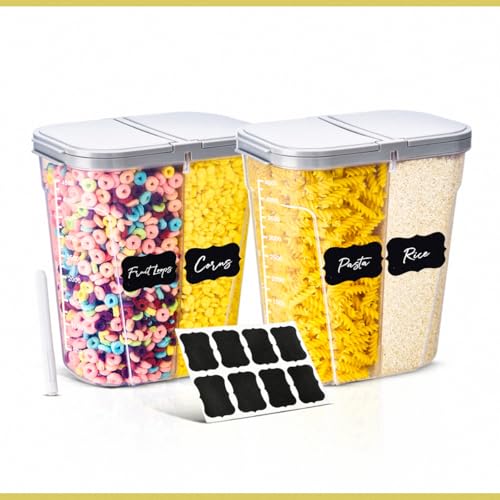 Deli Kitchen 2.6 Liter BPA free Cereal Storage Containers 2-in-1 Box, Plastic Food Storage Container with Airtight lids, Durable, Stackable Kitchen Dispenser for Cereals (Pack of 2)