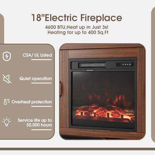 JUMMICO Fireplace TV Stand, Farmhouse Entertainment Center with Fireplace and Shelves, Double Barn Doors Storage Cabinets for TVs to 65+ Inch for Living Room (Walnut)