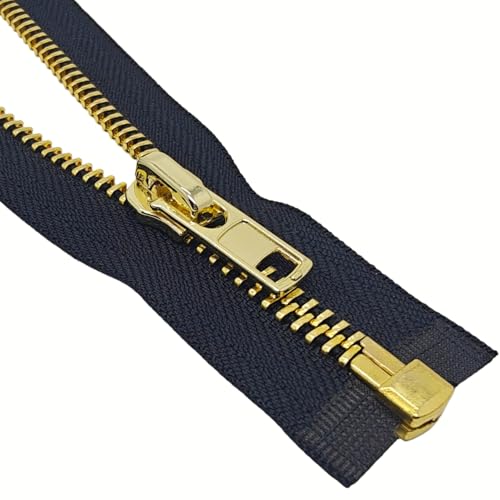 Image of MebuZip #8 27 Inch Gold Teeth Separating Jacket Zipper for Men (27 inch RH) | Right Handed Zipper Heavy Duty Metal Zippers for Sewing Men's Jackets Coats