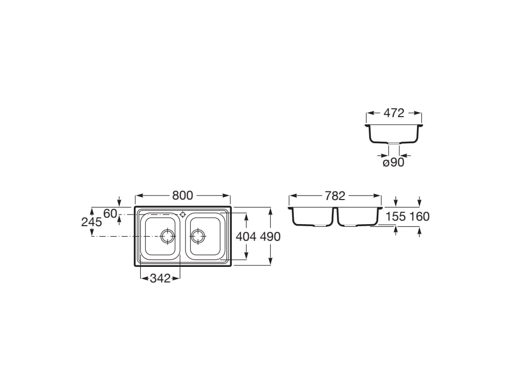 Roca A872801A01 Fregadero 2 Cubetas, Victoria 80, Acero Inox, Acero Inoxidable