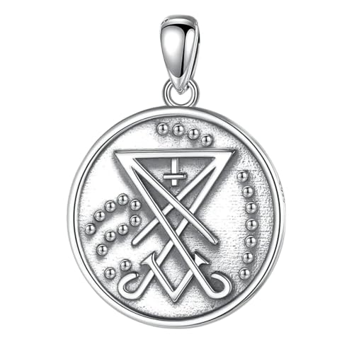 Pendentif église de Satan en argent 925 avec sceau de Lucifer et collier