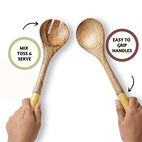 Folkulture Salad Servers Or Salad Tongs, Wooden Utensils For Serving Salad, 12-Inch Spoon And Fork Set, Mango Wood, Yellow Servers #TOP2
