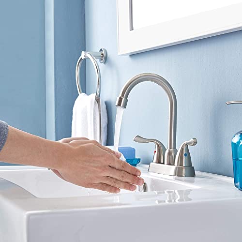 Hotis Home 4 Inch Rv Bathroom Faucet, Brushed Nickel 2-Handle Bathroom Sink Faucet, Modern Bathroom Faucets For Sink 3 Hole, Camper Two Handle Centerset Vanity Faucets #TOP5