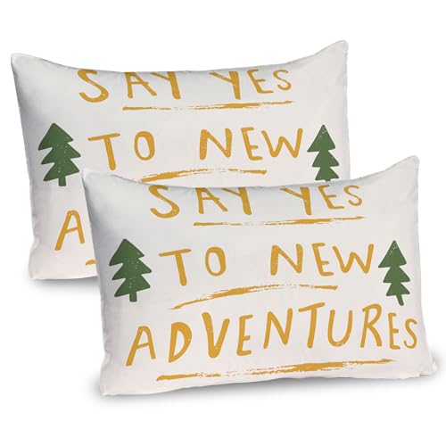 Ambesonne Adventure Cartoon Pillow Sham Set of 2, Say Yes to New Adventures Message with Dashed Stripes, Quality Microfiber Bedding Item for All Seasons, 26