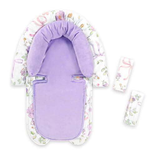 Image of SWESEN Infant Car Seat Insert & Strap Covers, Car Seat Head Support for Baby Girls, 2 in 1 Soft Plush Car Seat Insert for Newborns, for Infants Aged 0-12, Purple Bow