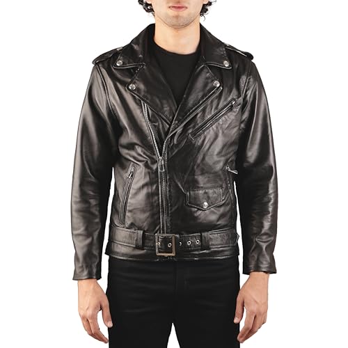 Tanning Arts Leather Jacket – Men's Black Bomber Biker Jacket | Sheepskin Motorcycle Style with Zippers & Polyester Lining